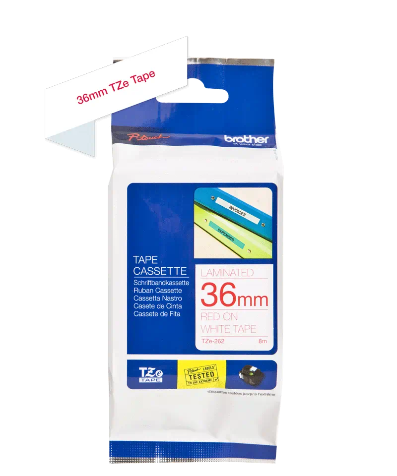 Brother TZe-262 P-Touch Labelling Tape 36mm Red on White