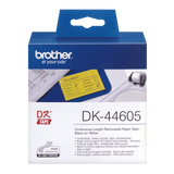 Brother DK-44605 62mm x 30.48m Continuous Paper Label Roll with Removable Adhesive (Black on Yellow)