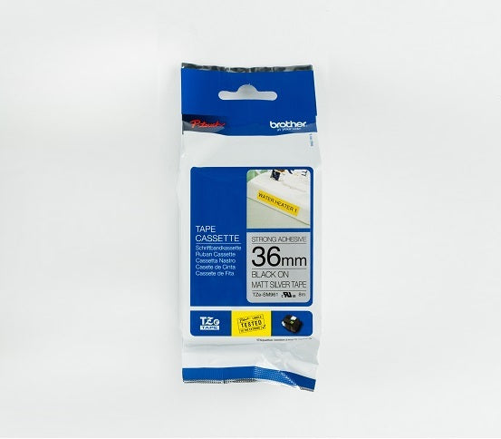Brother TZe-SM961 P-Touch Labelling Tape 36mm Black on Matte Silver Strong Adhesive