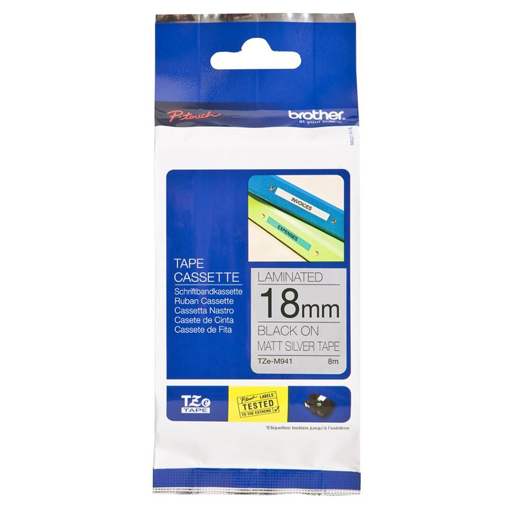 Brother TZe-M941 P-Touch Labelling Tape 18mm Black on Matte Silver