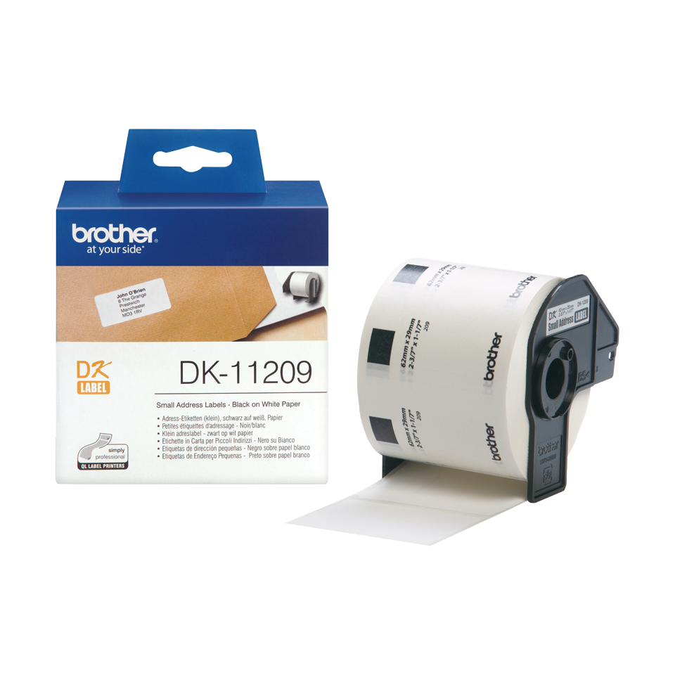 Brother DK-11209 29mm x 62mm 800 Label Roll, Small Address Labels (Black On White)