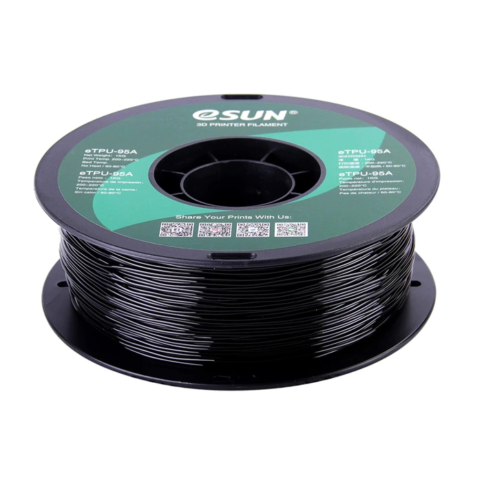 eSUN 3D Black 1.75mm eTPU-95A Flexible Filament High Quality 1KG for FDM 3D Printer