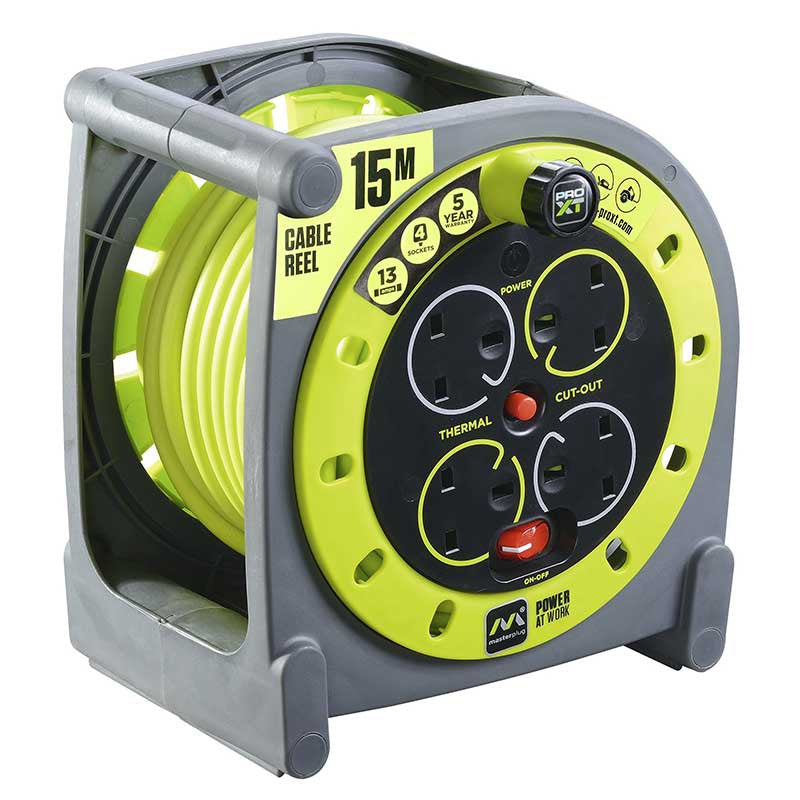 Bnib Masterplug Masterplug Pro-XT Case Reels 15M, 13A, 4 Sockets Extension Cord ...