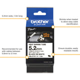 Brother HSE-211E 5.2mm Heat Shrink Tube Cartridge / Tape Cassette - Black on White