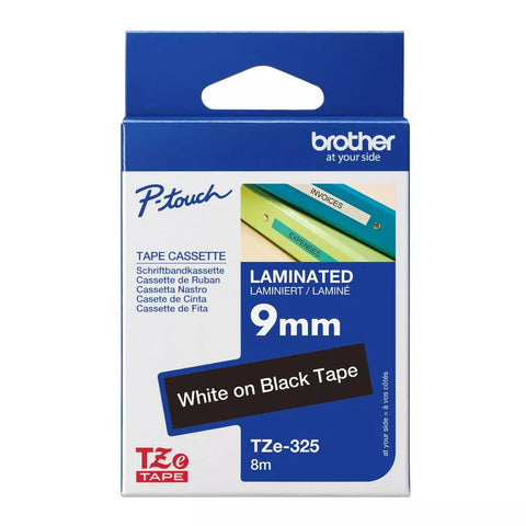 Brother TZe-325 P-Touch Labelling Tape 9mm White on Black