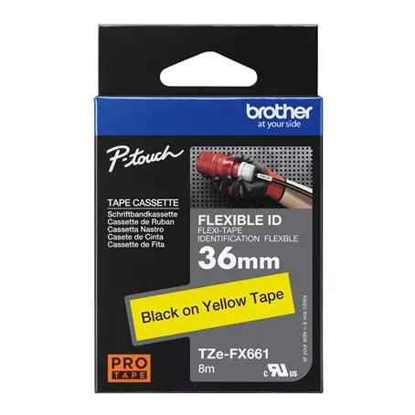 Brother TZe-FX661 Black on Yellow Flexible P-Touch Labelling Tape, 36mm width