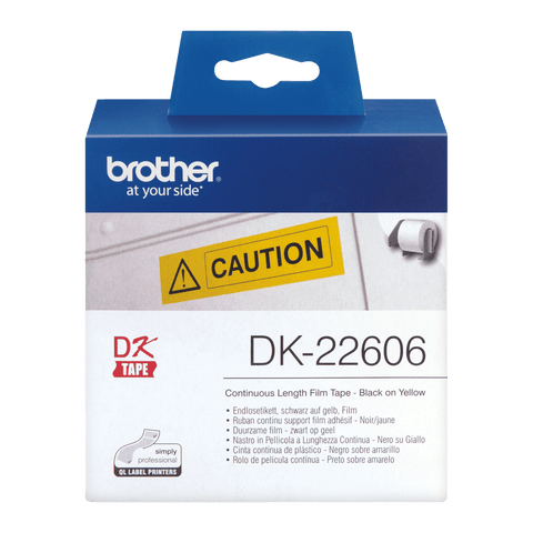 Brother DK-22606 62mm x 15.24m Continuous Length Film Label Roll (Black On Yellow)