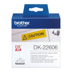 Brother DK-22606 62mm x 15.24m Continuous Length Film Label Roll (Black On Yellow)