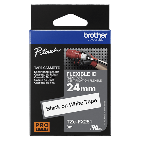 Brother TZe-FX251 Black on White Flexible P-Touch Labelling Tape, 24mm width
