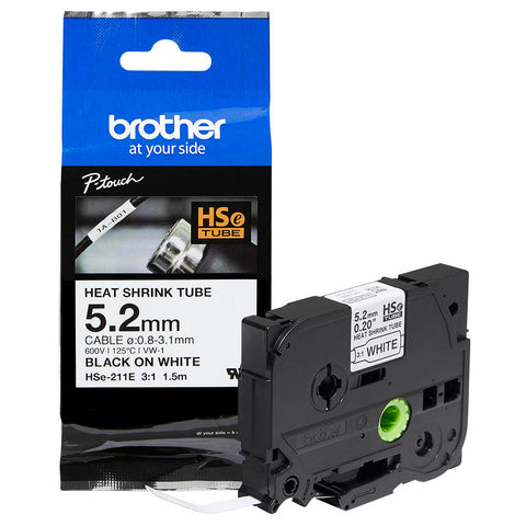 Brother HSE-211E 5.2mm Heat Shrink Tube Cartridge / Tape Cassette - Black on White