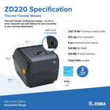Zebra ZD220 Thermal Transfer Desktop Label Printer 203 dpi USB