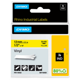 Dymo 18432 Industrial Permanent Vinyl Labels, Black on Yellow, 12mm