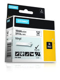 Dymo 18445 Industrial Permanent Vinyl Labels, Black on White, 19mm