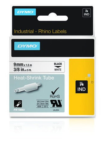 Dymo 18053 Industrial Heat Shrink Tubes, Black on White, 9mm