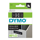 Dymo 45021 Permanent Self-Adhesive D1 Polyester Label Tape, White on Black, 12mm