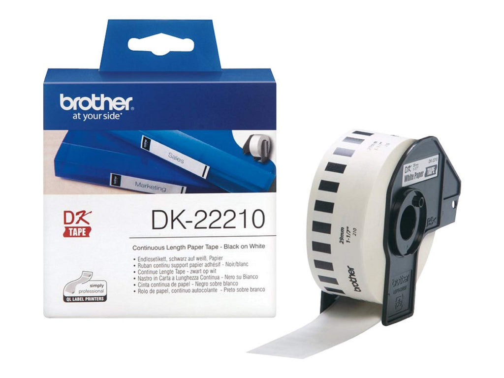 Brother DK-22210 29mm x 30.48m Continuous Length Paper Label Roll (Black On White)