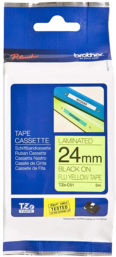 Brother TZe-C51 P-Touch Labelling Tape 24mm Black on Fluorescent Yellow