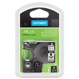 Dymo 16955 Permanent Plastic Tape, Black on White, 12mm