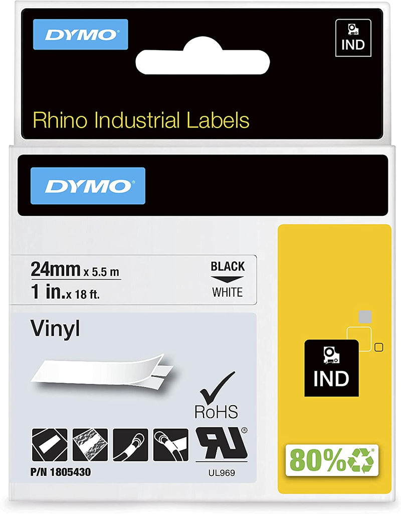 Dymo 1805430 Industrial Permanent Polyester Labels, Black on White, 24mm