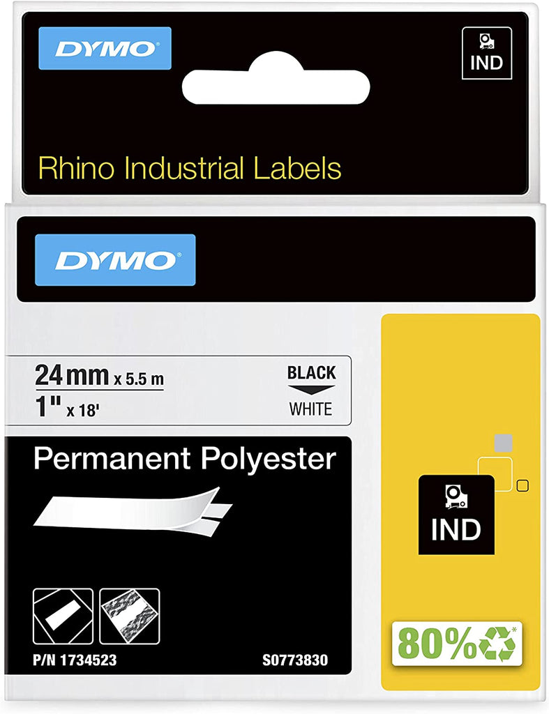 Dymo 1734523 Industrial Permanent Polyester Labels, Black on White, 24mm
