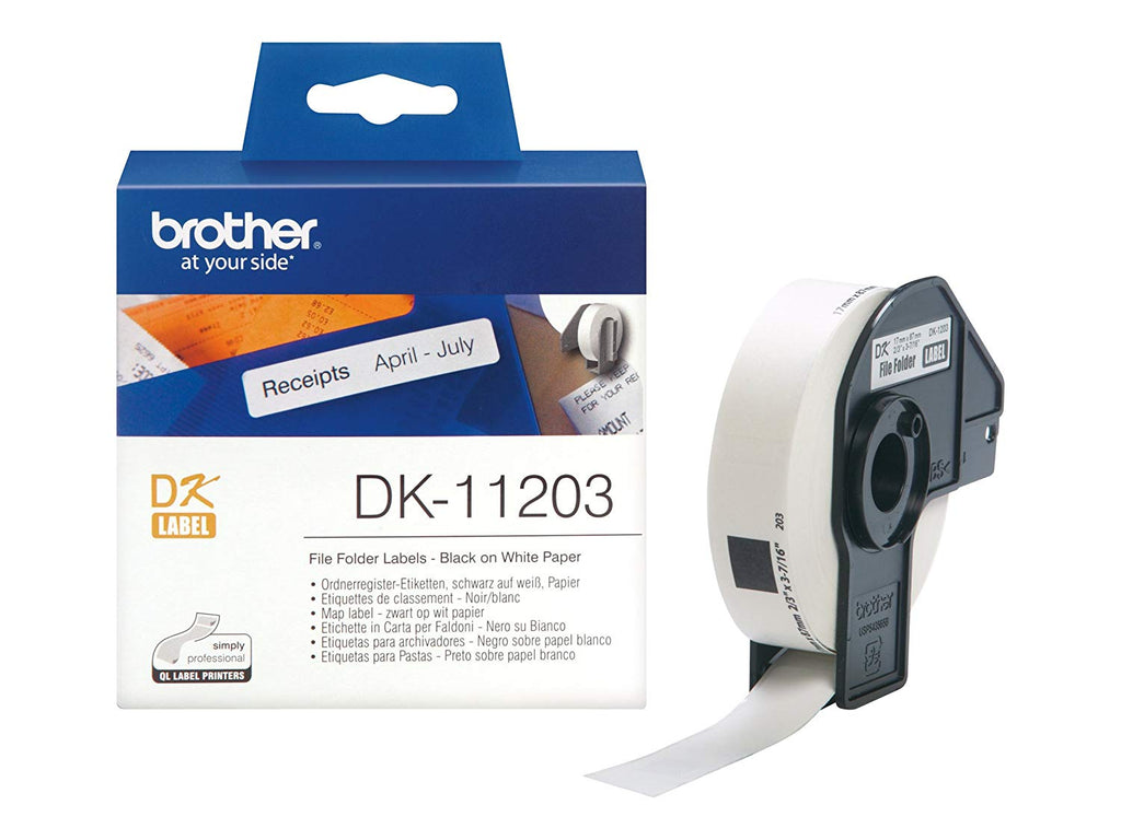 Brother DK-11203 17mm x 87mm 300 Label Roll, File Folder Labels (Black On White)