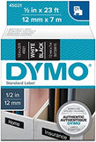 Dymo 45021 Permanent Self-Adhesive D1 Polyester Label Tape, White on Black, 12mm