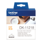 Brother DK-11218 Label Roll – Black on White, 24mm round labels - 1000 labels per roll