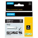 Dymo 1805435 Industrial Permanent Vinyl Labels, White on Black, 12mm