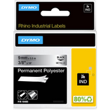 Dymo 18485 Industrial Permanent Labels, Black on Metallic, 9mm