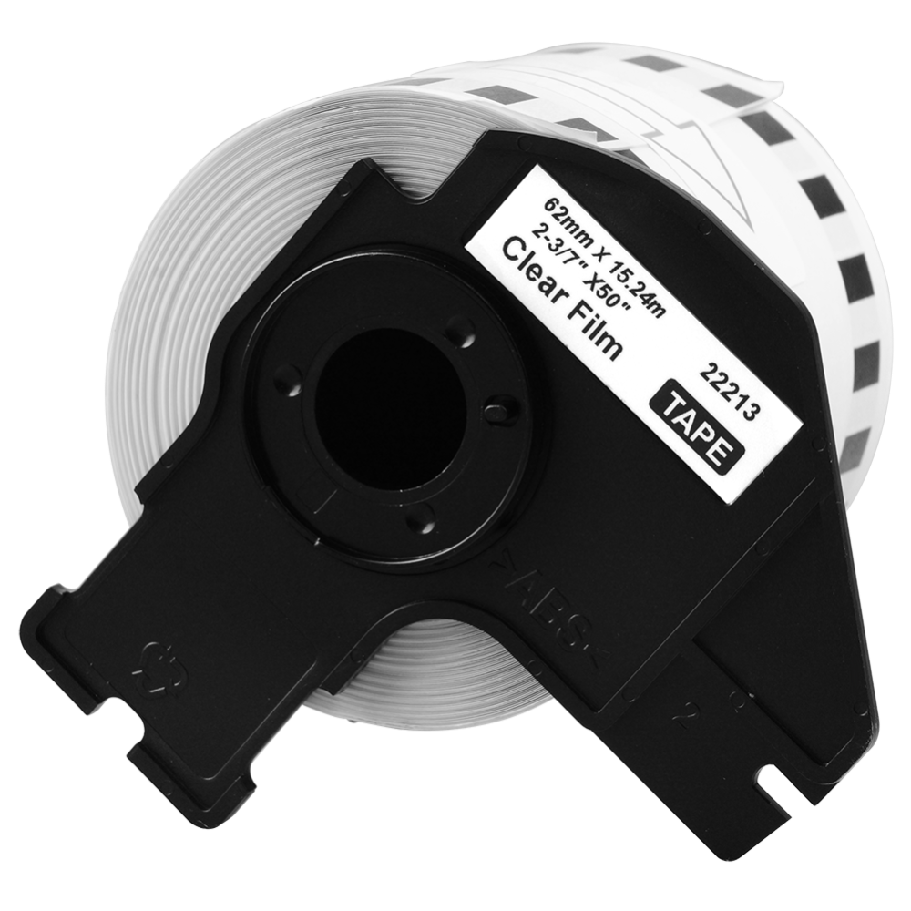 Compatible Brother DK-22213 / DK-22113 62mm x 15.24m Continuous Length Film Tape (Black On Clear)