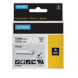 Dymo 18444 Industrial Permanent Vinyl Labels, Black on White, 12mm