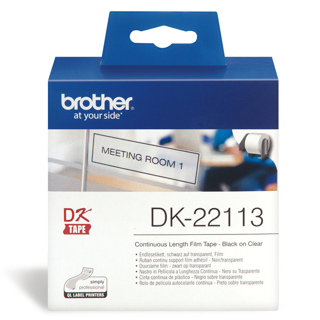 Brother DK-22113 62mm x 15.24m Clear Continuous Length Film Label Roll (Black On Clear)