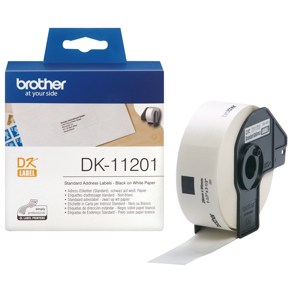 Brother DK-11201 29mm x 90mm 400 Label Roll, Standard Address Labels (Black On White)