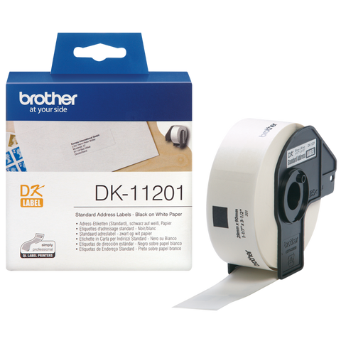 Brother DK-11201 29mm x 90mm 400 Label Roll, Standard Address Labels (Black On White)