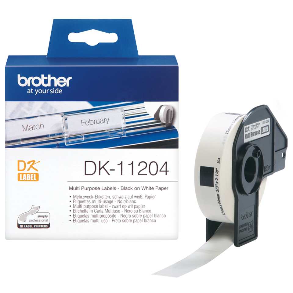 Brother DK-11204 17mm x 54mm 400 Label Roll, Multi Purpose Labels (Black On White)