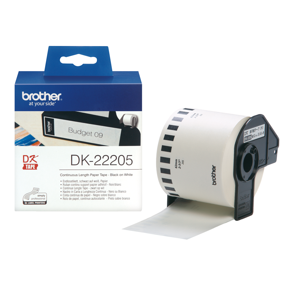 Brother DK-22205 62mm x 30.48m Continuous Length Paper Label Roll (Black On White)