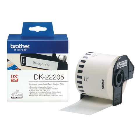 Brother DK-22205 62mm x 30.48m Continuous Length Paper Label Roll (Black On White)