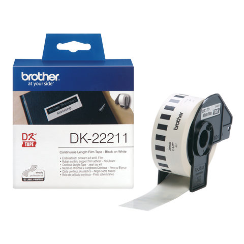 Brother DK-22211 29mm x 15.24m Continuous Length Film Label Roll (Black On White)