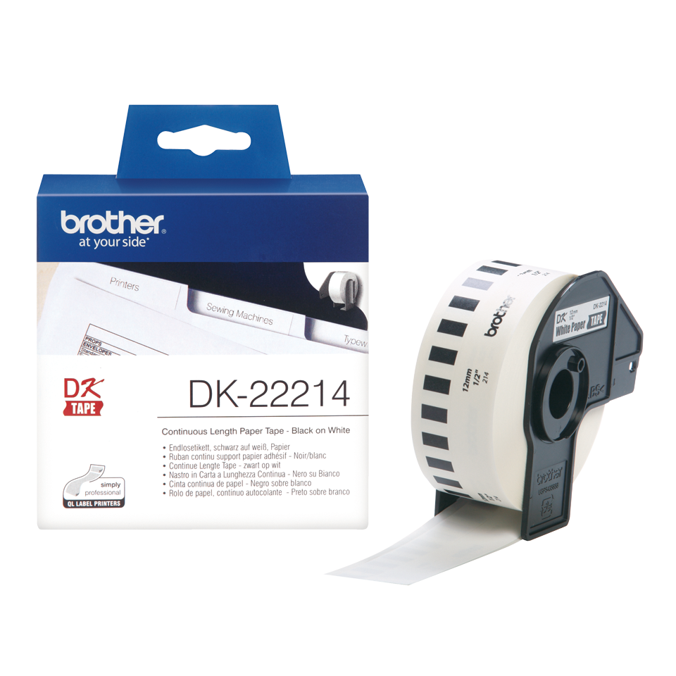 Brother DK-22214 12mm x 30.48m Continuous Length Paper Label Roll (Black On White)