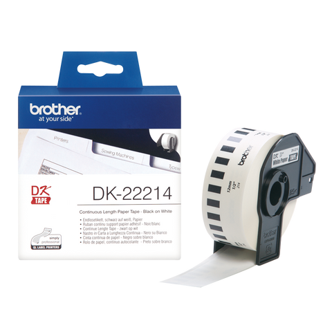Brother DK-22214 12mm x 30.48m Continuous Length Paper Label Roll (Black On White)