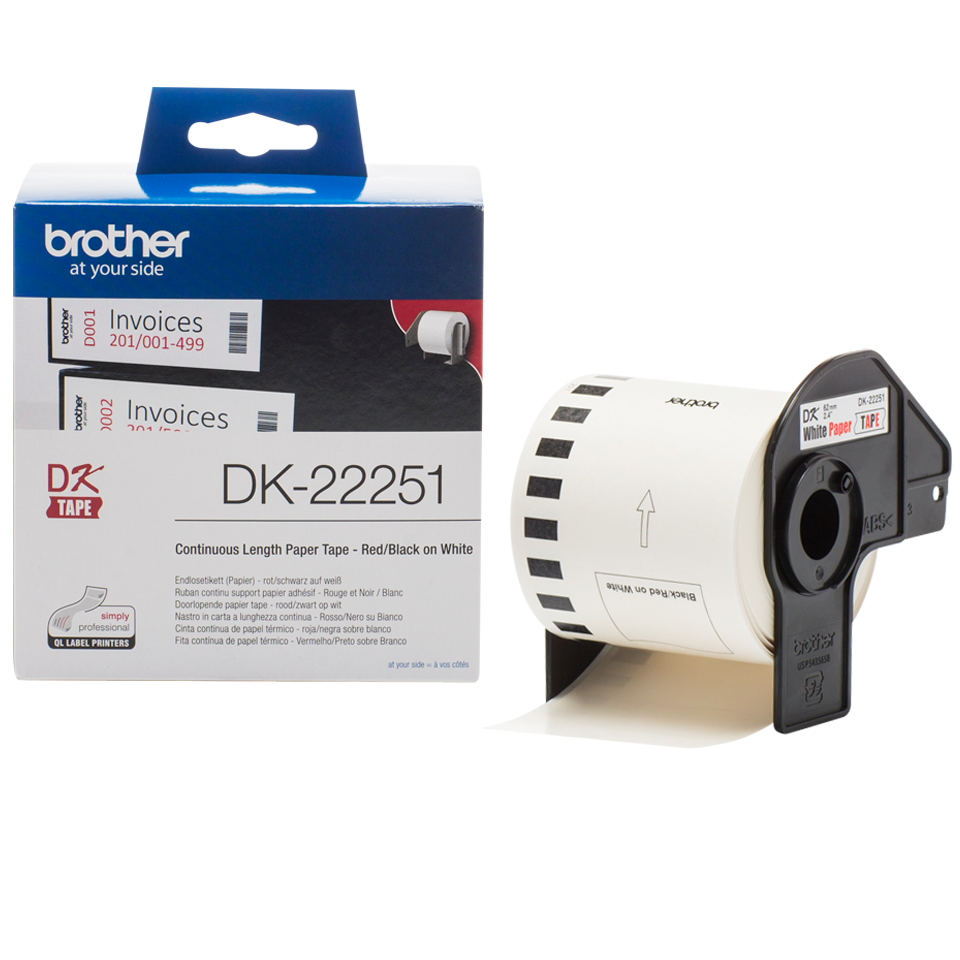 Brother DK-22251 62mm x 15.24m Continuous Length Paper Label Roll (Black/Red On White)