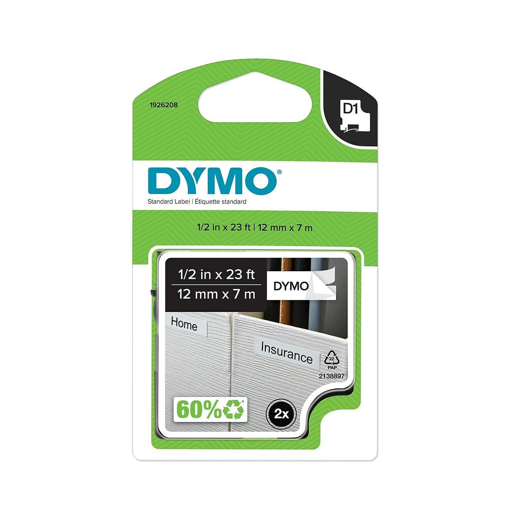 DYMO 45013 D1 12mm x 7m, Black on White 2-Pack