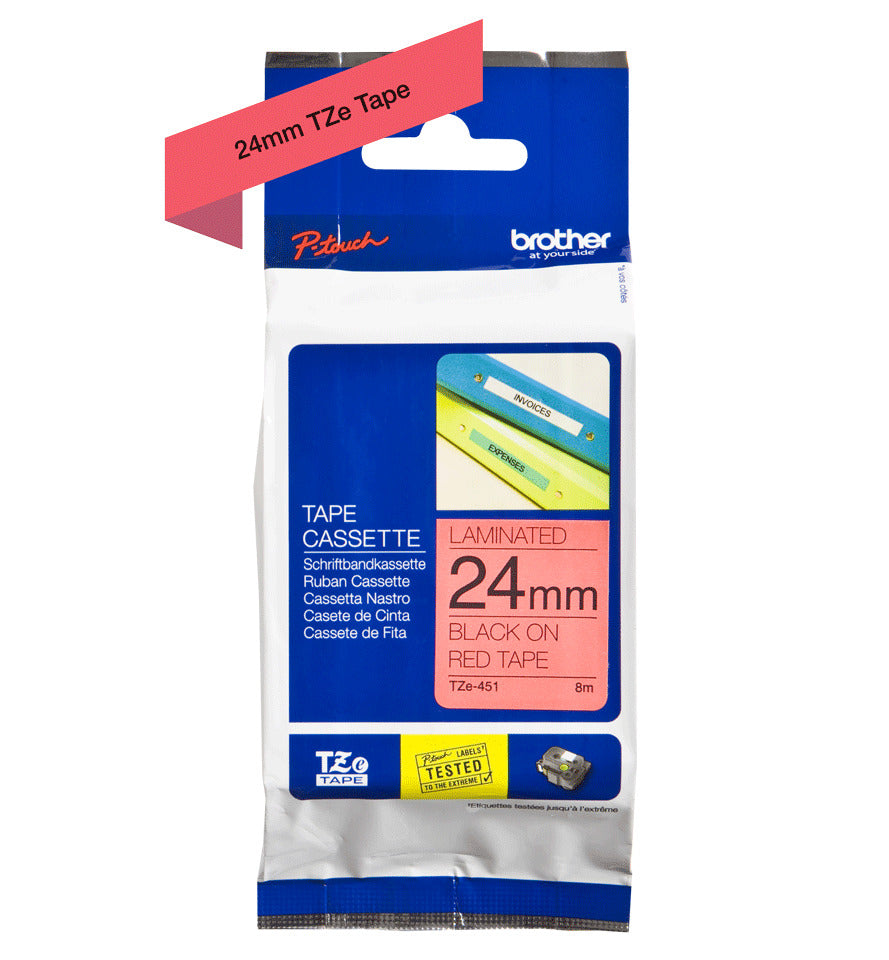 Brother TZe-451 P-Touch Labelling Tape 24mm Black on Red