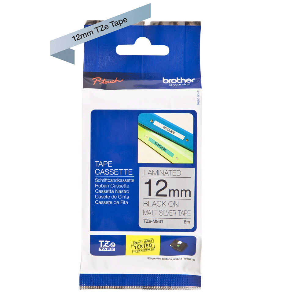 Brother TZe-M931 P-Touch Labelling Tape 12mm Black on Matte Silver