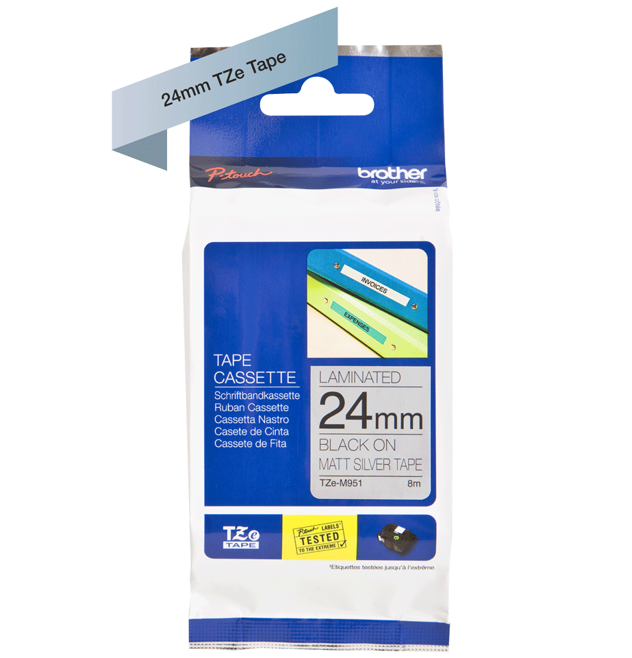 Brother TZe-M951 P-Touch Labelling Tape 24mm Black on Matte Silver